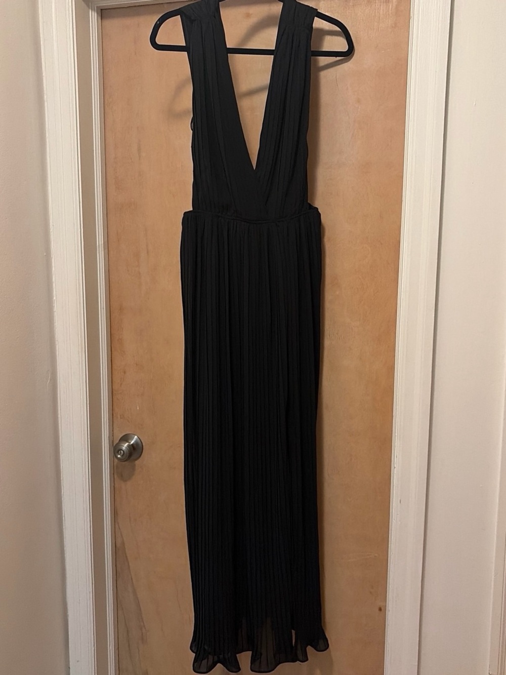 Love Riche Black Plunging Pleated Maxi Dress